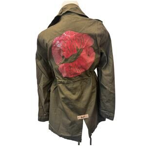 Woman’s army khaki Green Jacket with sequin Lips fashion